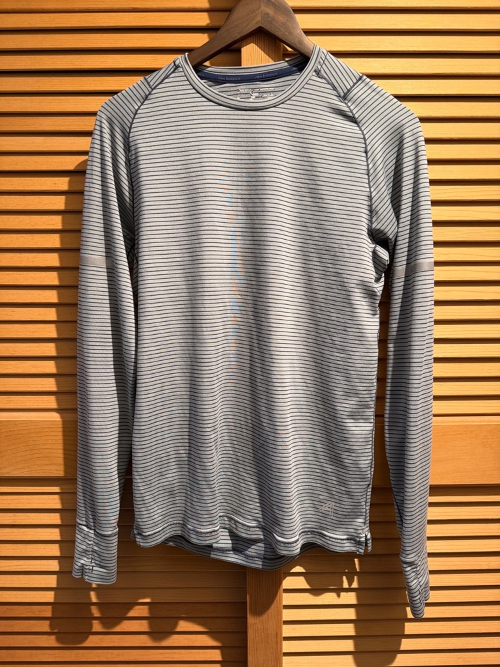 New Balance x J.Crew Running Shirt Men’s Small Gray Striped Long Sleeve
